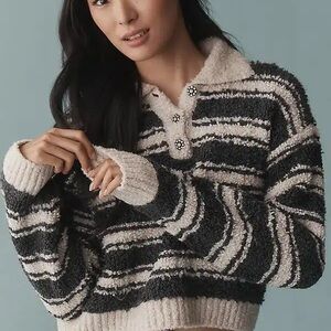 Maeve Black and Cream Striped Sweater